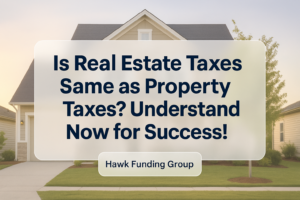 Typography design showcasing the title about real estate taxes, designed for Hawk Funding Group.