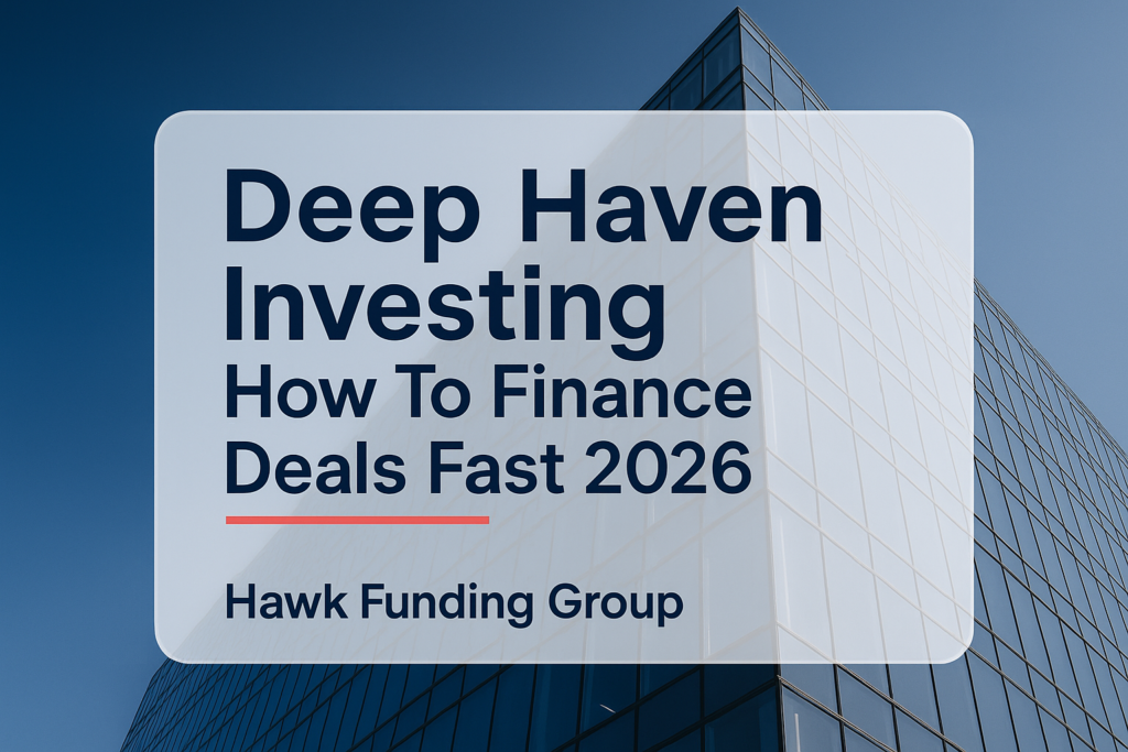 Deep Haven typography header with Hawk Funding Group branding on a dark navy finance design.