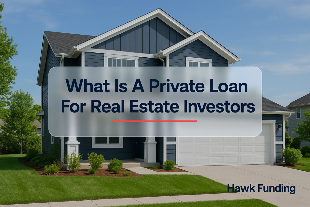 What Is A Private Loan typography cover with Hawk Funding Group on a dark navy real estate header.