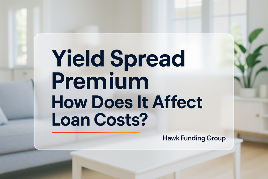 Yield spread premium typography design with Hawk Funding Group on a dark navy real estate-themed header.