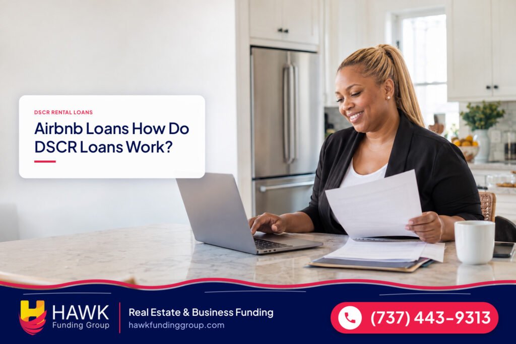 Investor reviewing rental income in a rental kitchen, airbnb loans, Hawk Funding Group