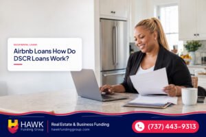 Investor reviewing rental income in a rental kitchen, airbnb loans, Hawk Funding Group