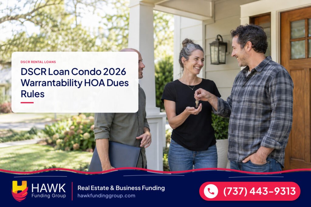 Landlord handing over keys to residents at a rental home, dscr loan condo, Hawk Funding Group