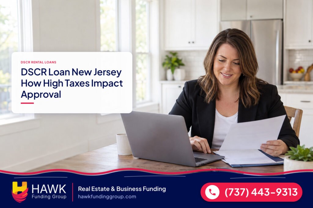 Investor reviewing rental income in a rental kitchen, dscr loan new jersey, Hawk Funding Group