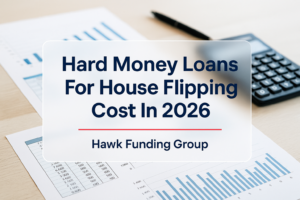 Typography design for hard money loans for house flipping by Hawk Funding Group.