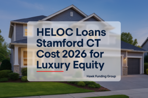 HELOC Loans Stamford CT Cost 2026 for Luxury Equity typography design by Hawk Funding Group.